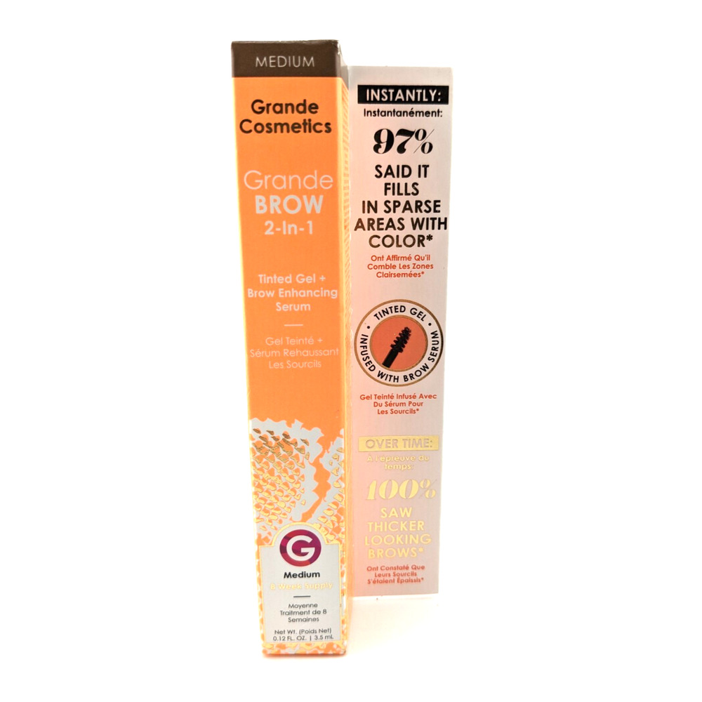 Grande Cosmetics Grande BROW 2-in-1 Tinted Brow Gel Brow Enhancing Serum MEDIUM